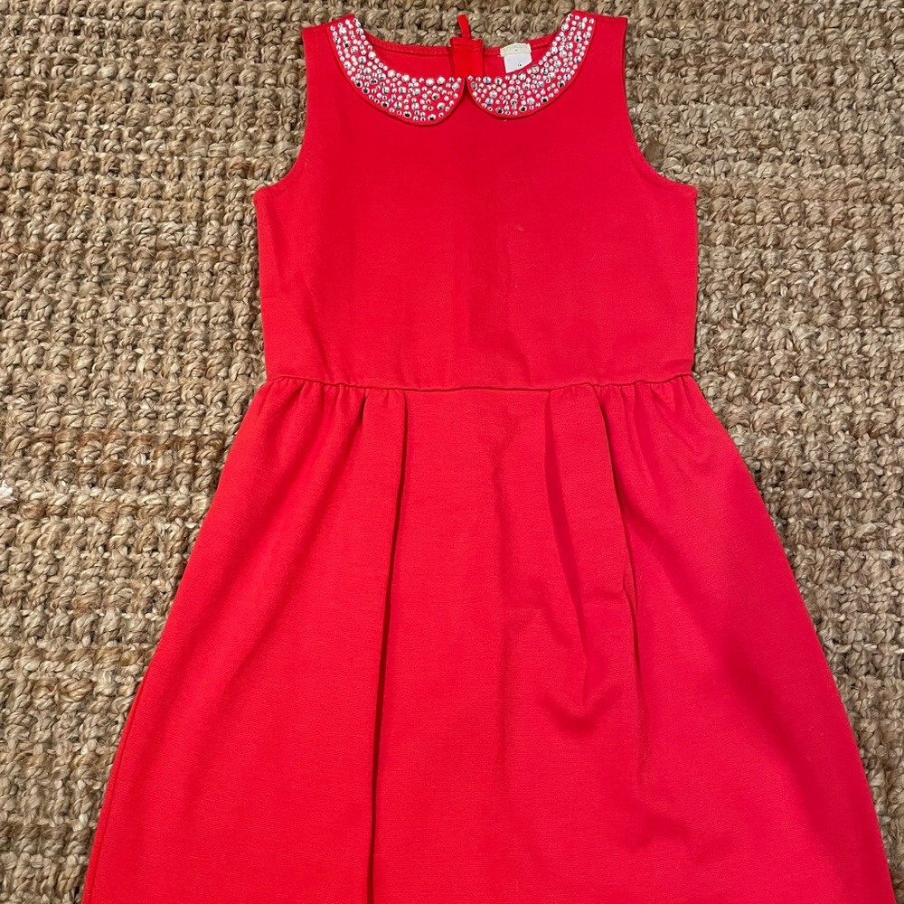JCrew CrewCuts bejeweled collar red dress, size 14.